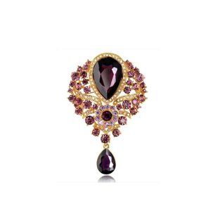 Large Purple Teardrop Pendant/Brooch Floral Design and AB stones New Jewelry